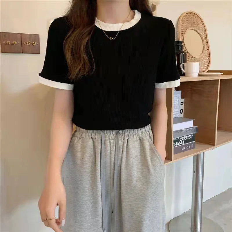 Sleeve T-shirt Elastic Slim womens