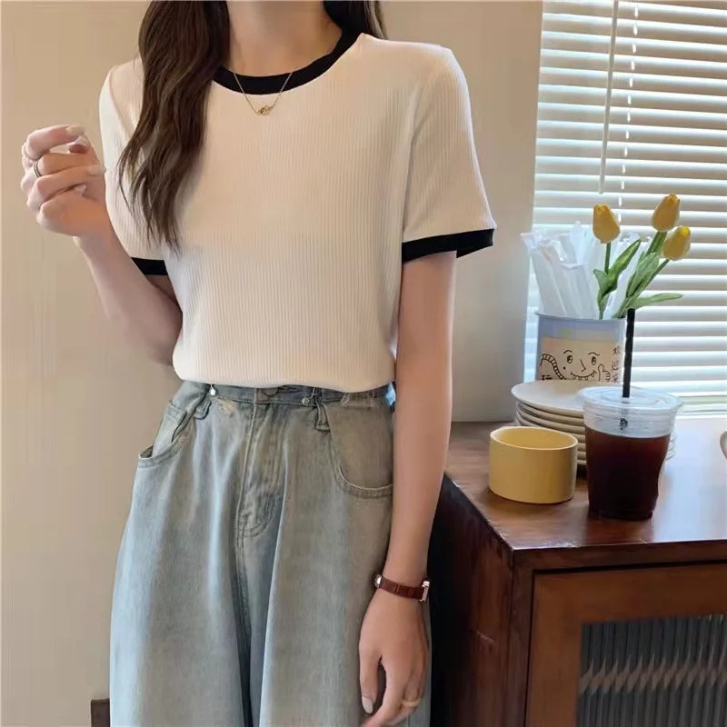 Sleeve T-shirt Elastic Slim womens