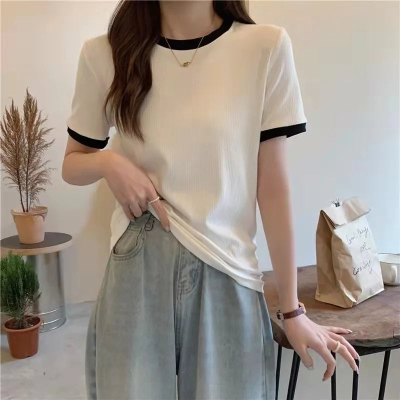 Sleeve T-shirt Elastic Slim womens